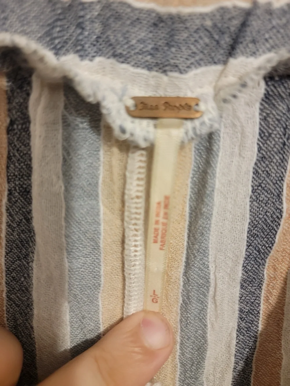Free People “Jones Beach” Striped Wide-Leg 100% Cotton Pants - Beige & Blue Sz L
